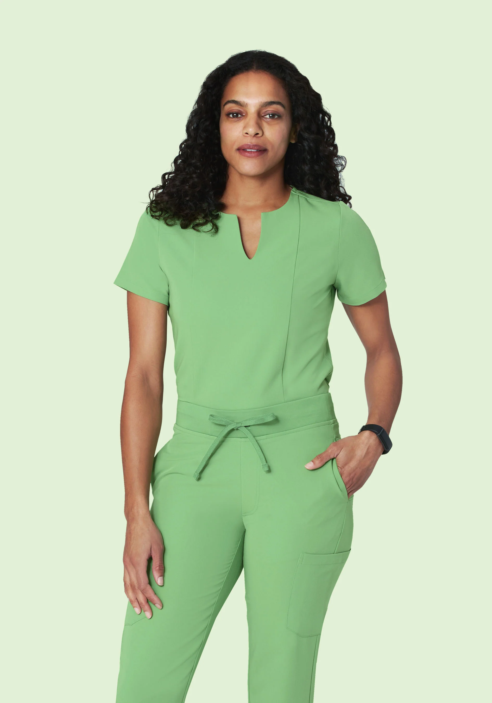 5 Pocket Notch Neck Top Aloe - Image 2