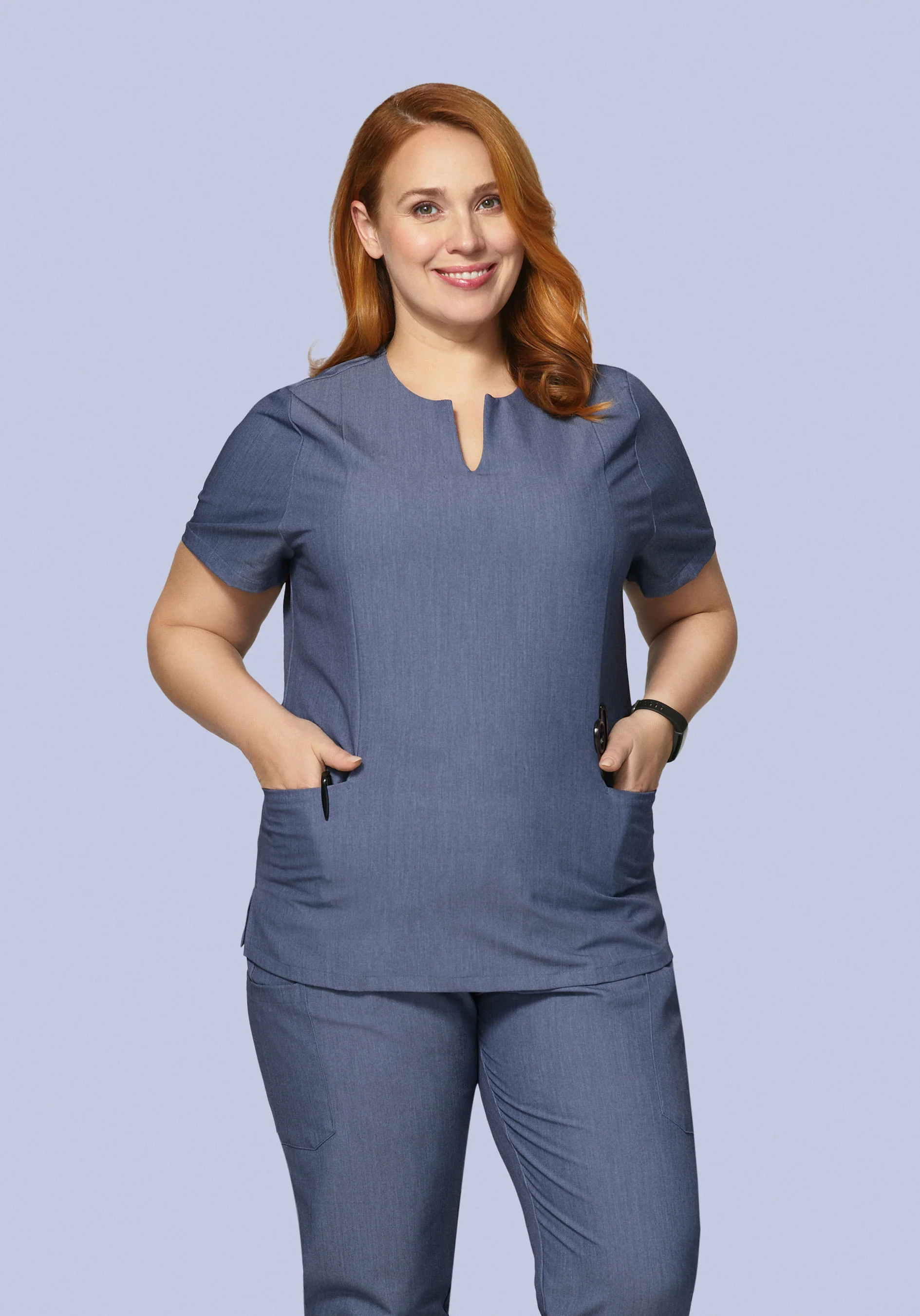 5 Pocket Notch Neck Top Heather Denim - Image 4