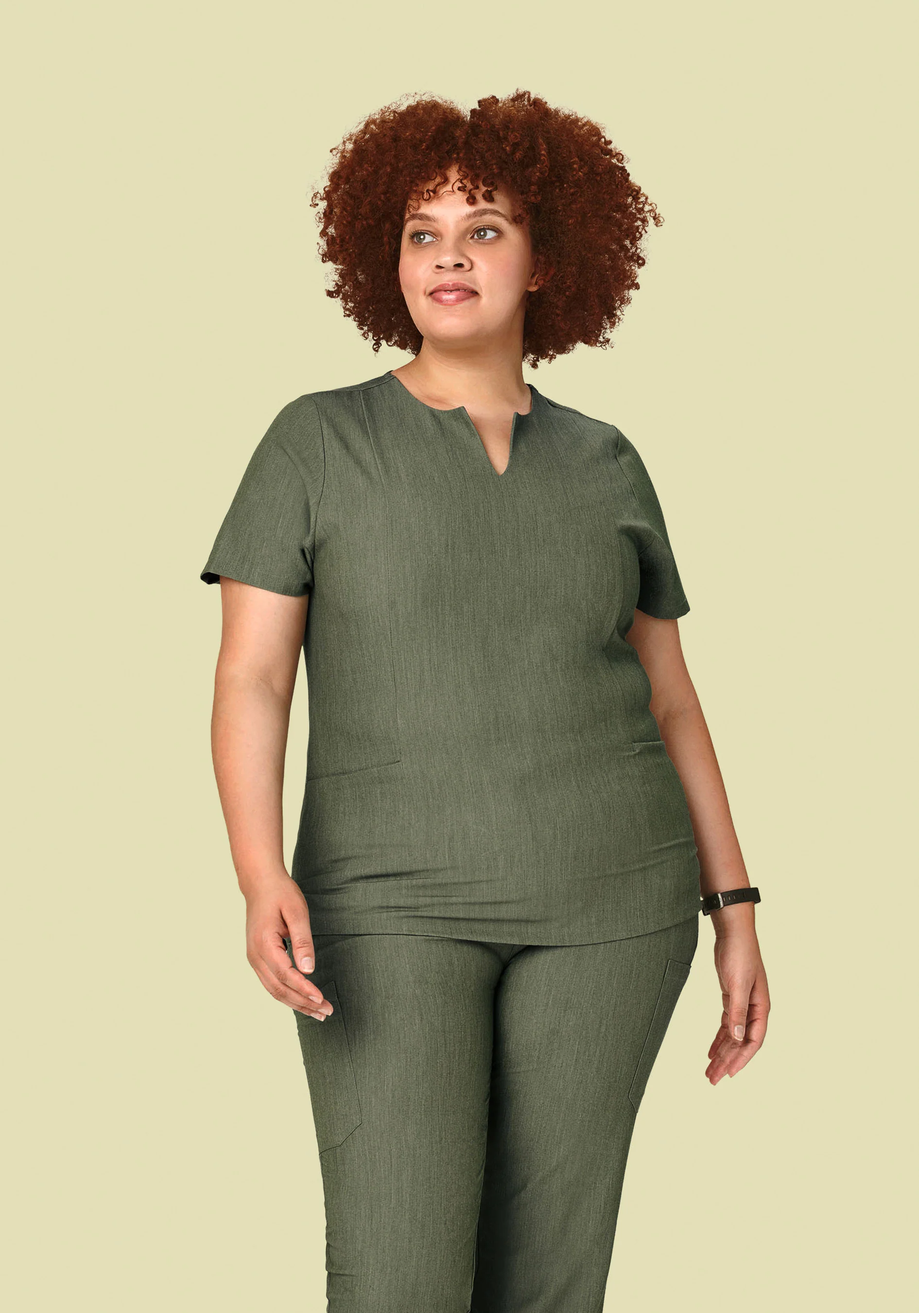 5 Pocket Notch Neck Top Heather Olive - Image 5