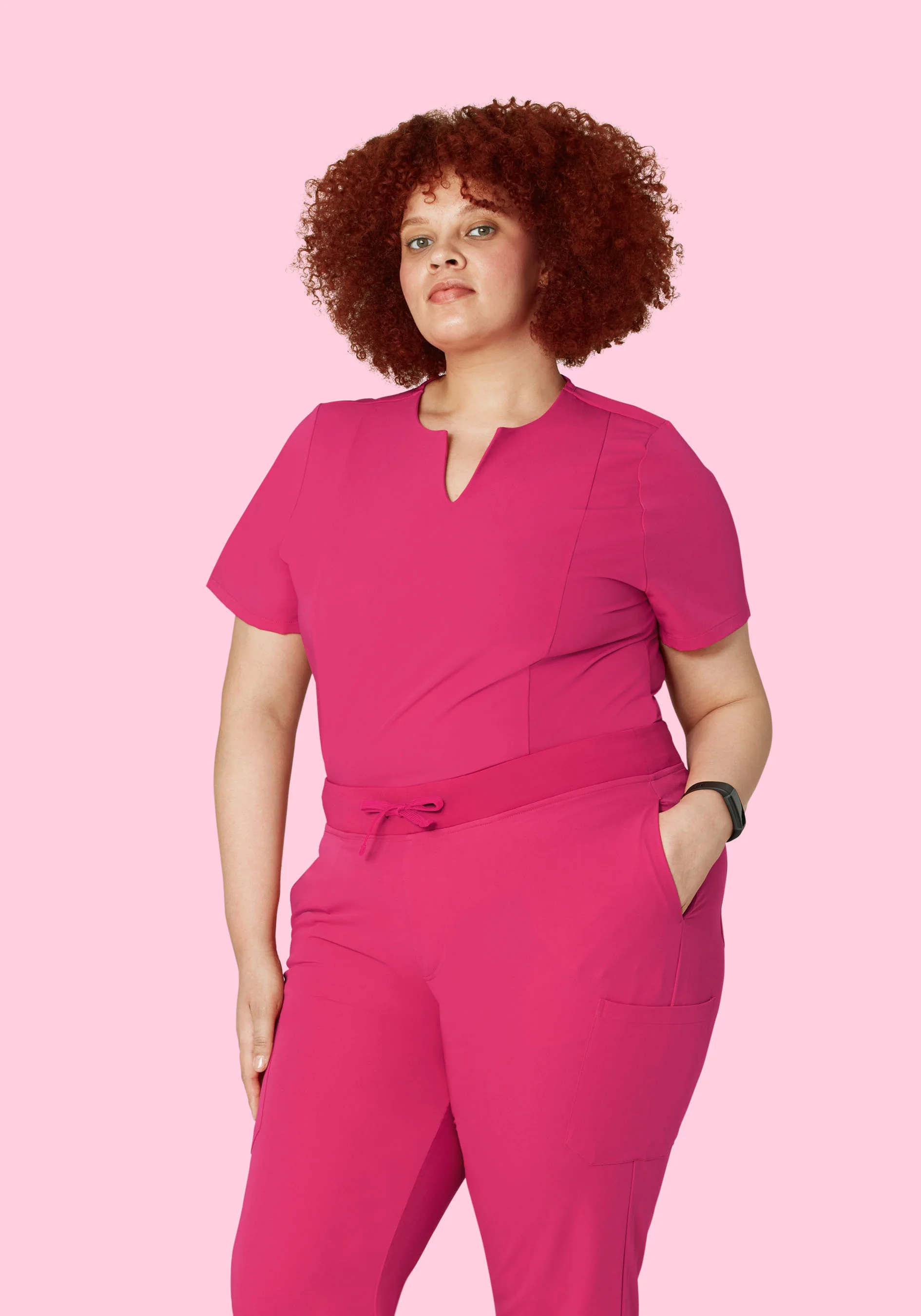 5 Pocket Notch Neck Top Hot Pink - Image 5