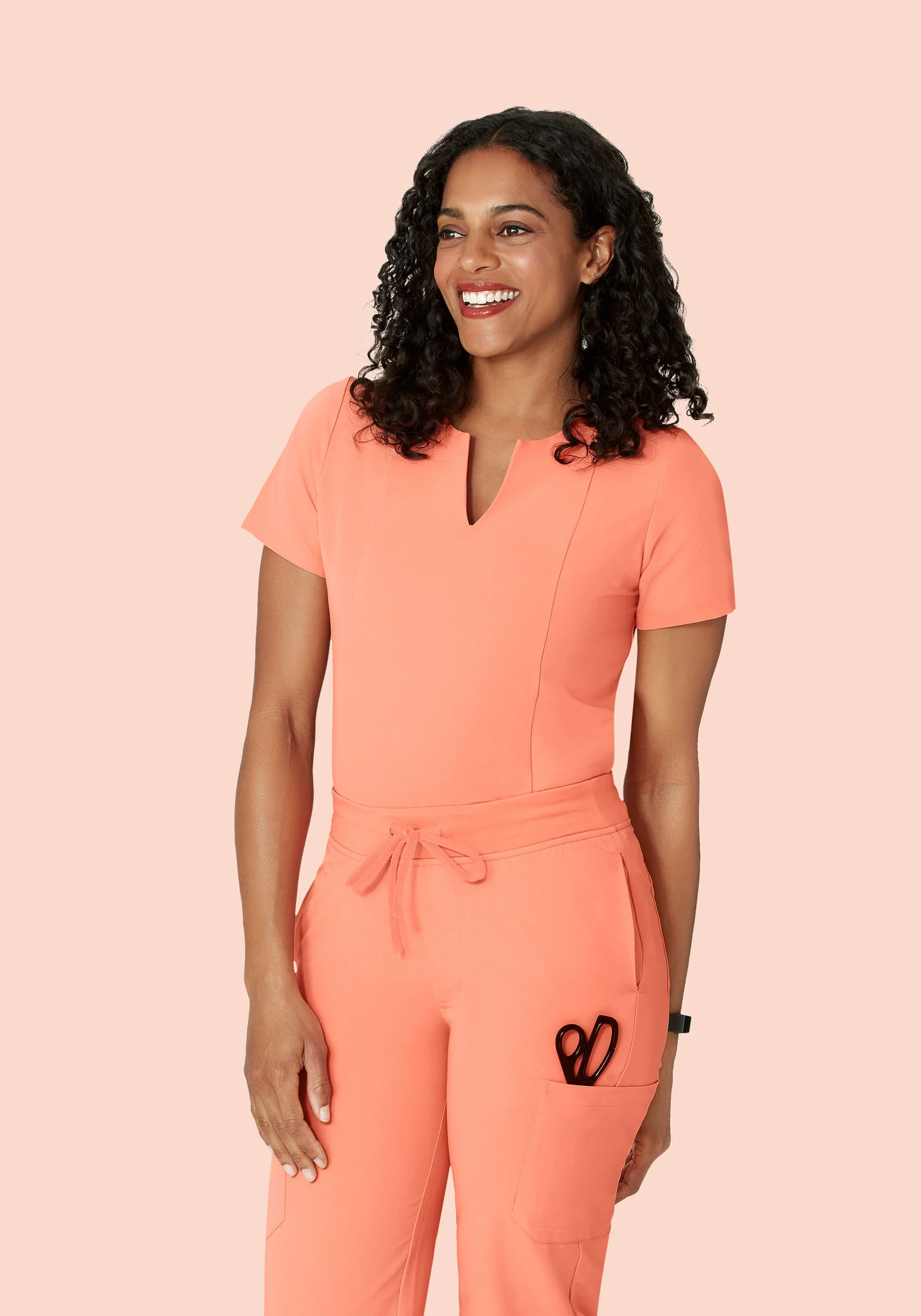5 Pocket Notch Neck Top Peach - Image 2