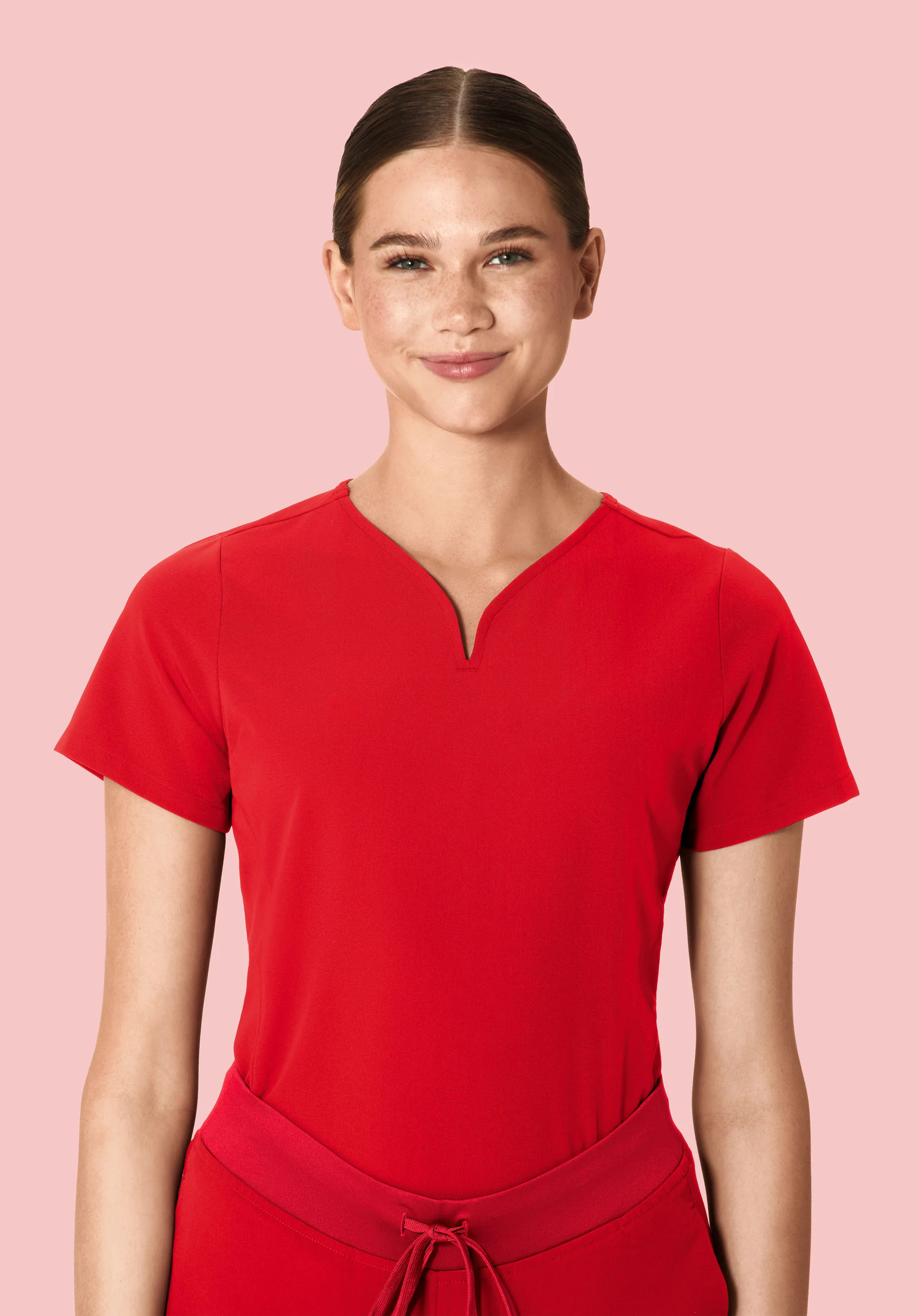 Curved V-Neck Top Candy Red - Image 2