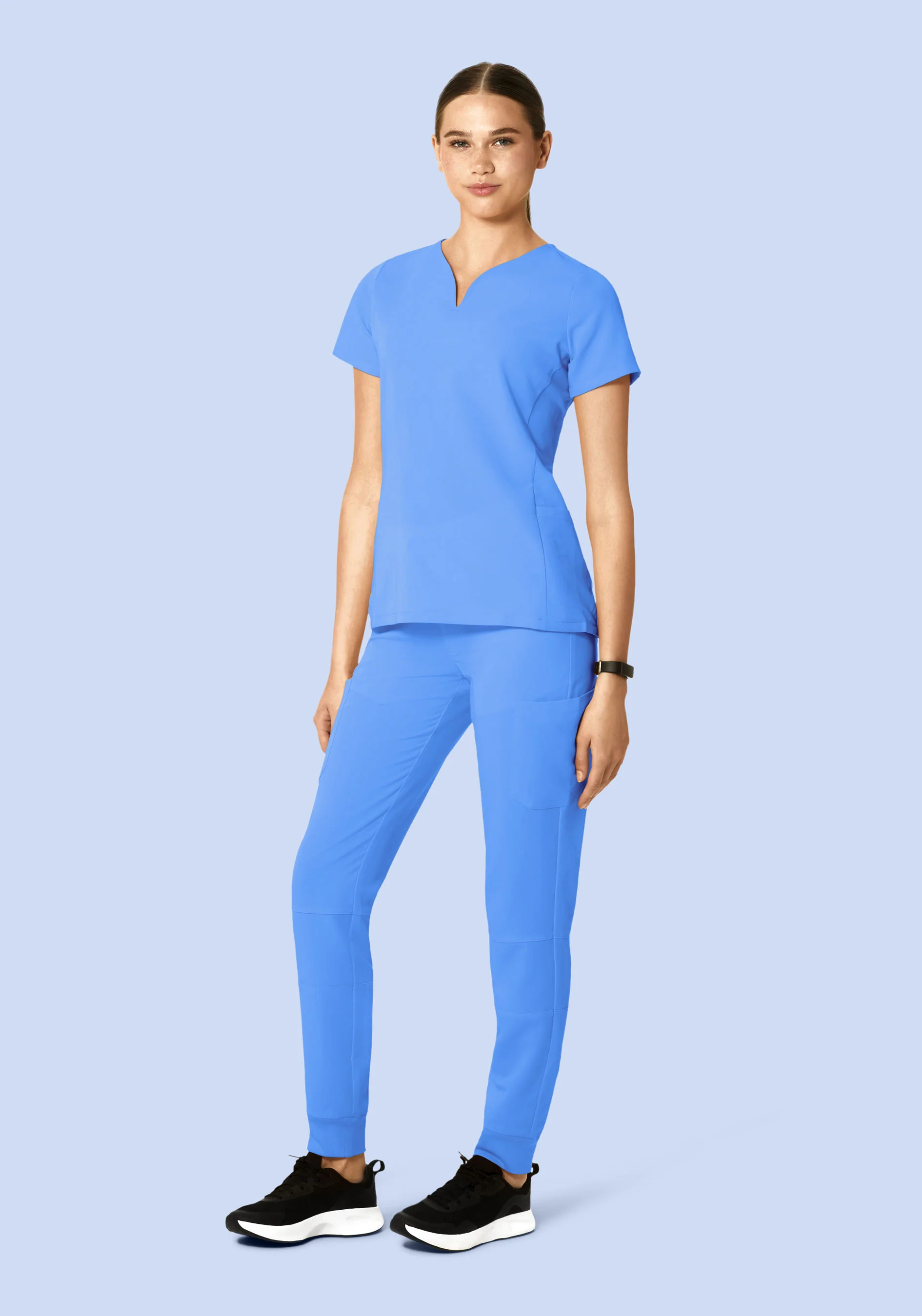 Curved V-Neck Top Ceil Blue - Image 5