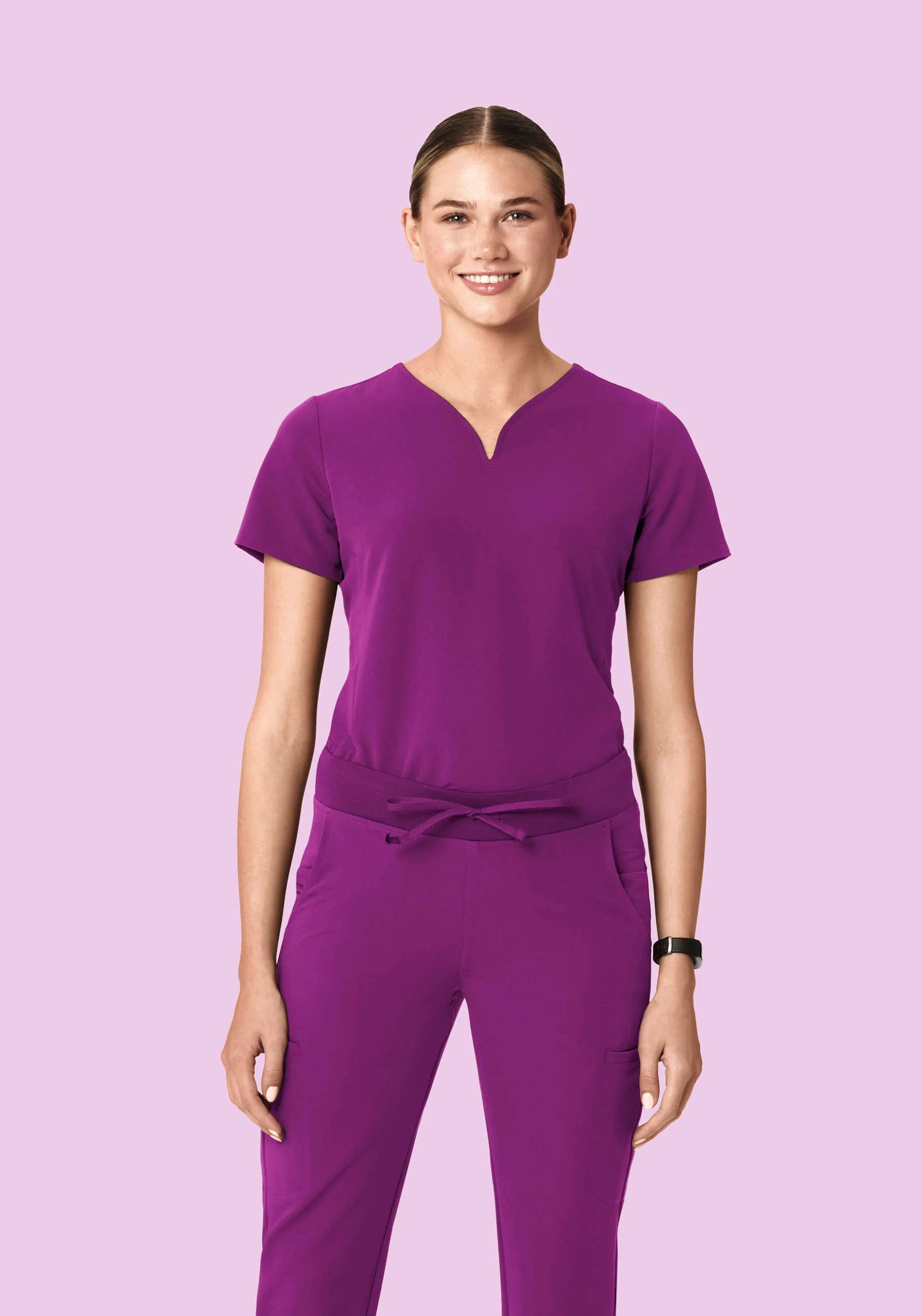 Curved V-Neck Top Dark Orchid - Image 2