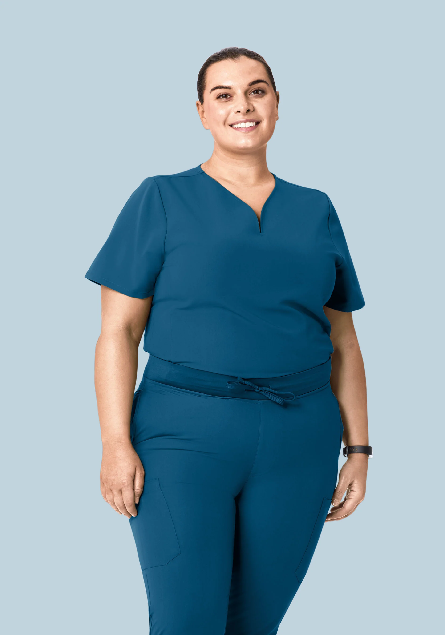 Curved V-Neck Top Harbor Blue - Image 6