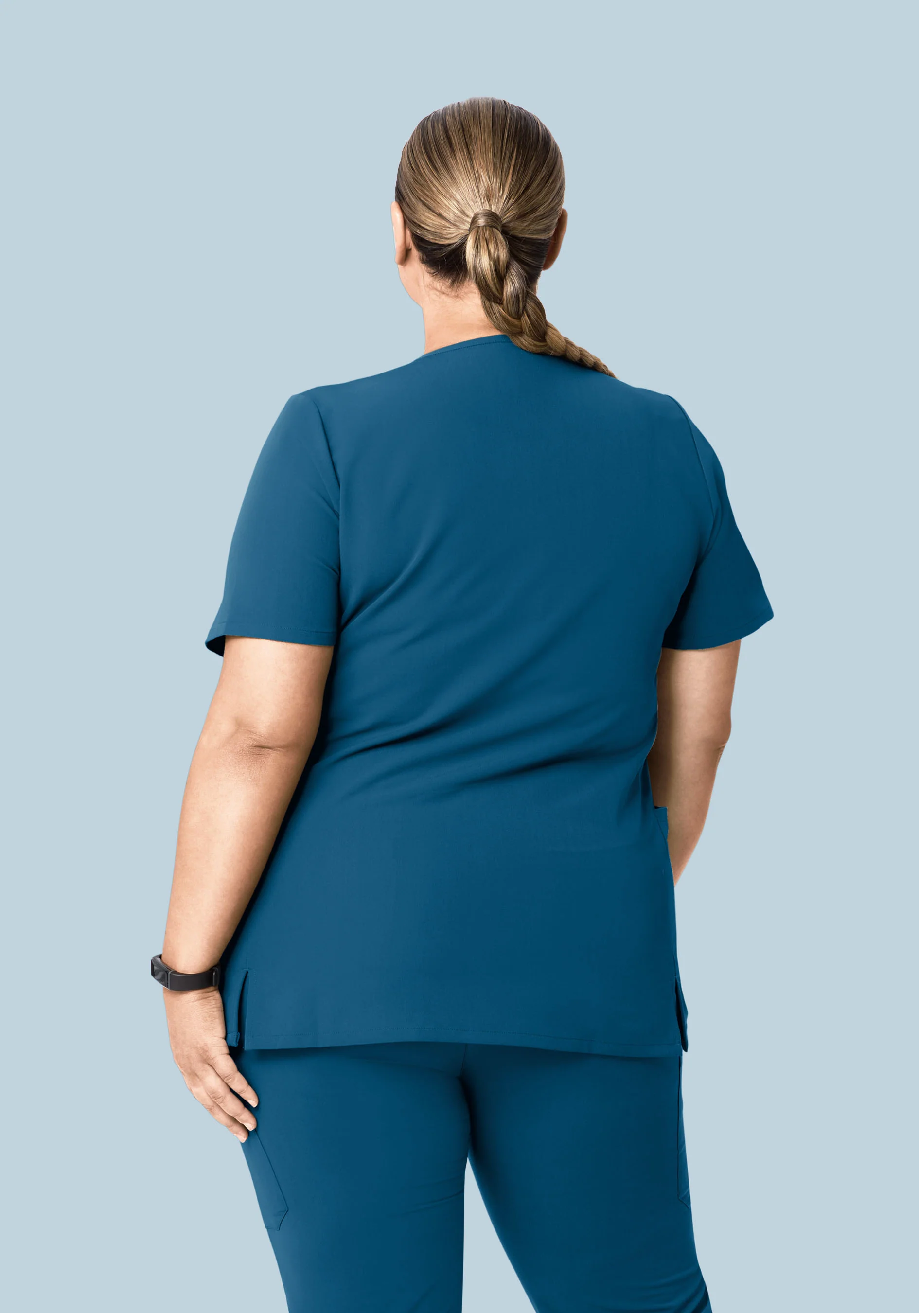 Curved V-Neck Top Harbor Blue - Image 8