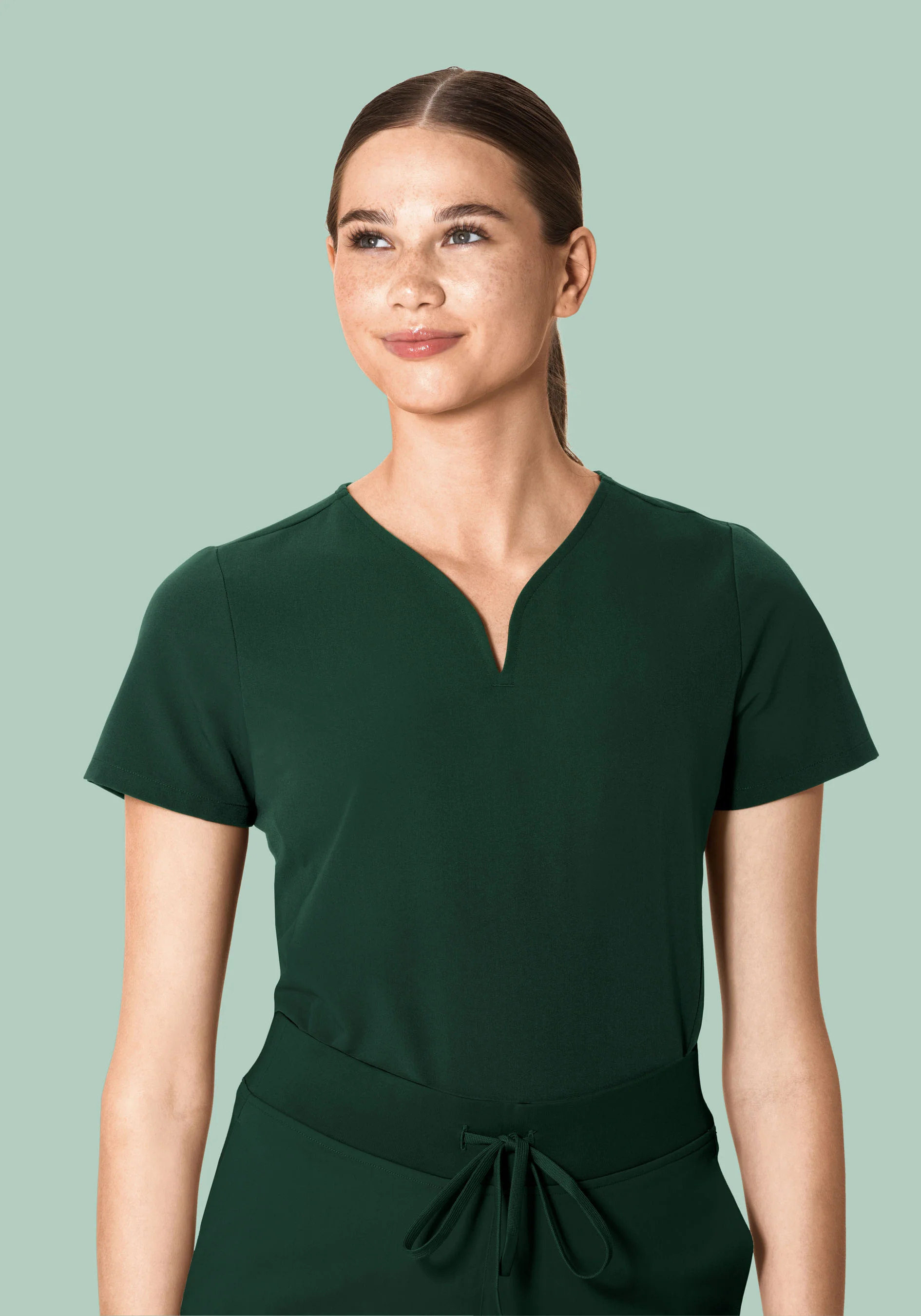 Curved V-Neck Top Midnight Green - Image 2