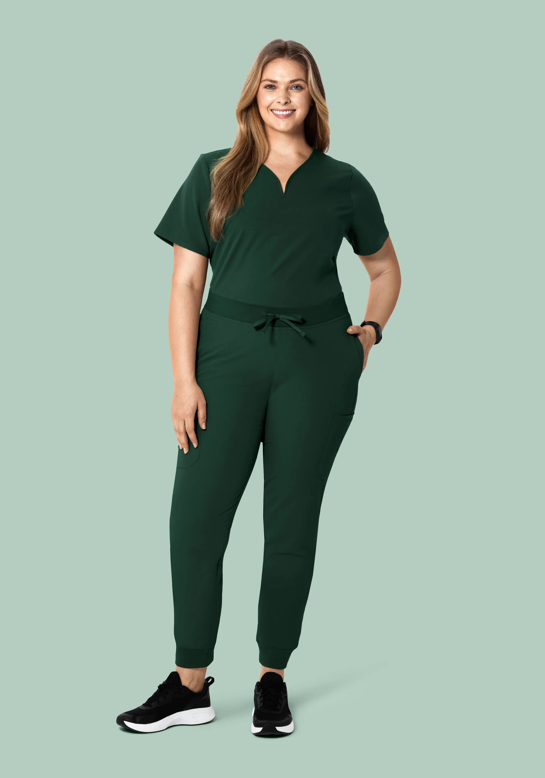 Curved V-Neck Top Midnight Green - Image 7
