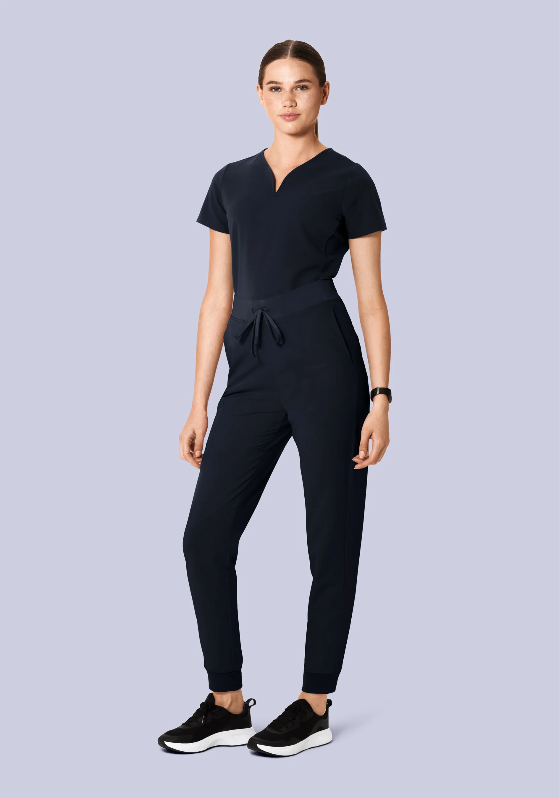 Curved V-Neck Top Midnight Navy - Image 3