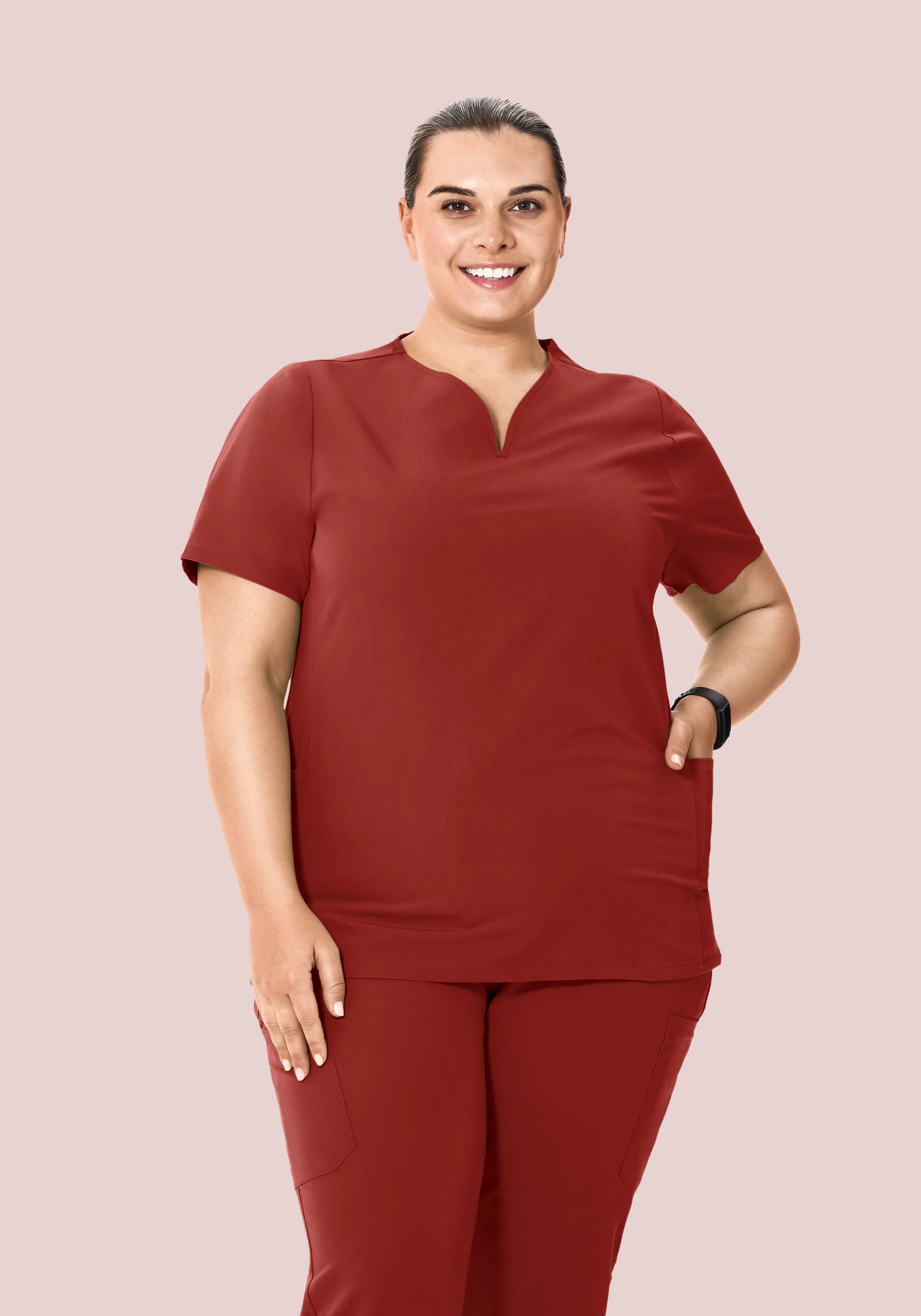 Curved V-Neck Top Rosewood - Image 5