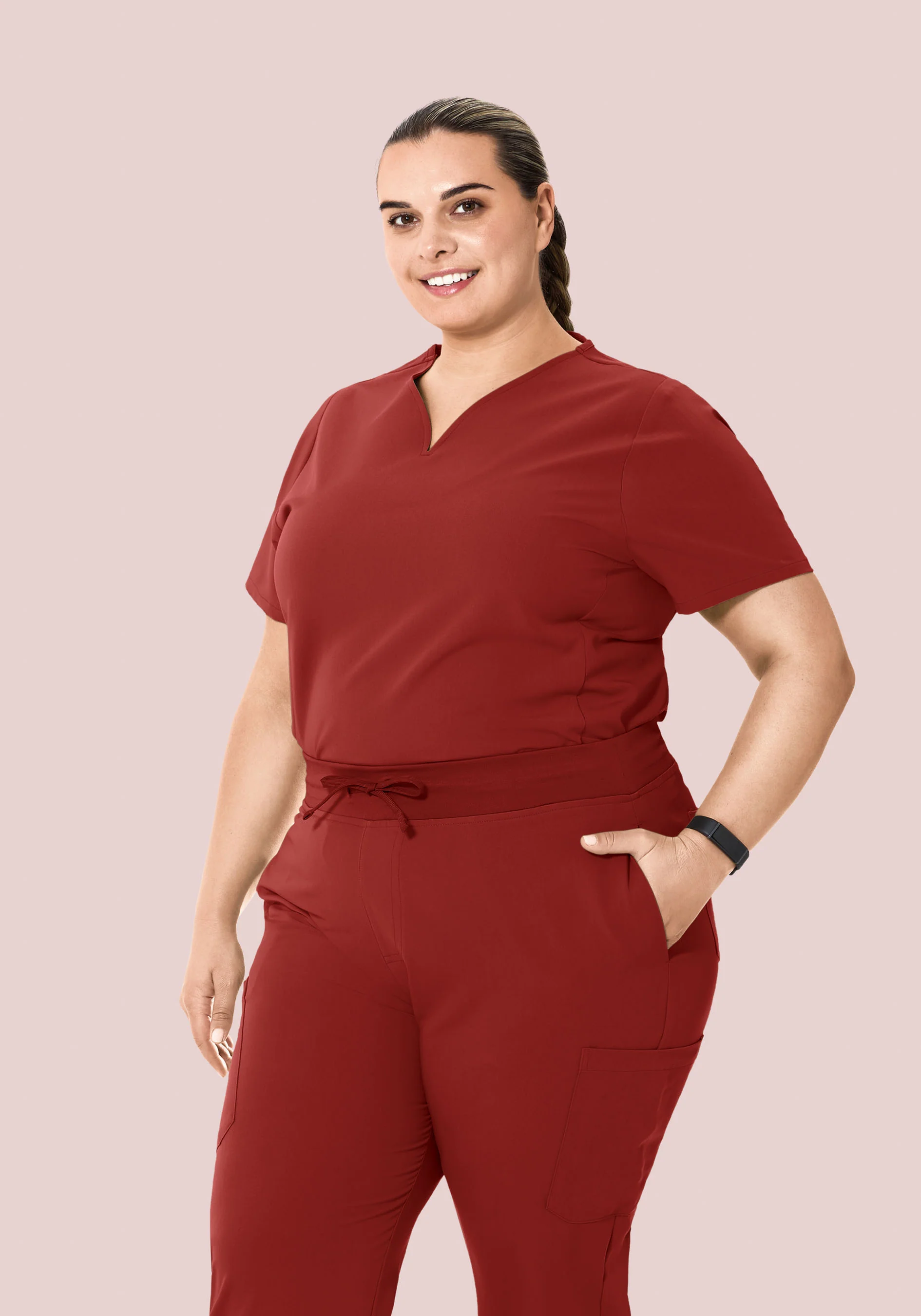 Curved V-Neck Top Rosewood - Image 6