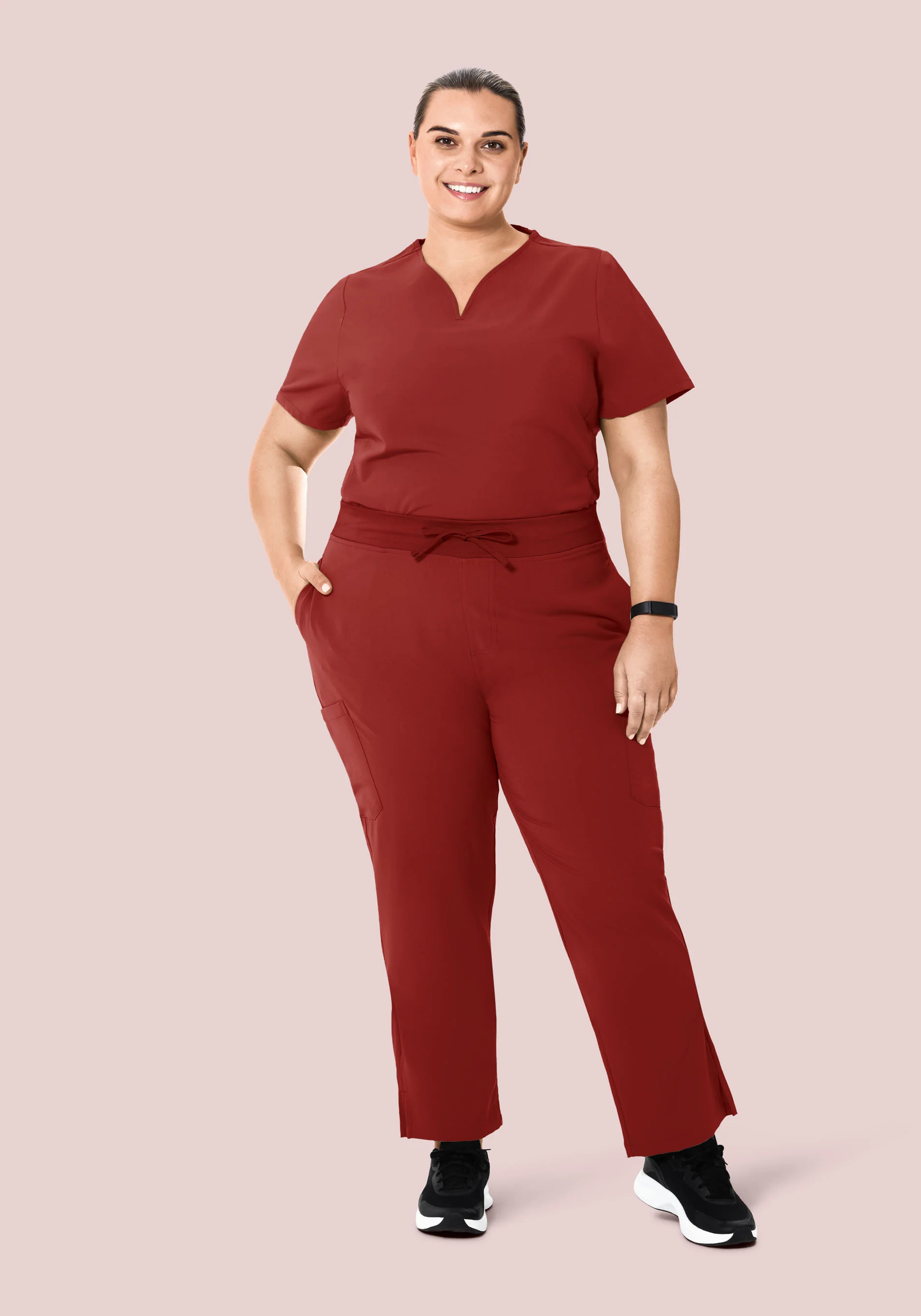 Curved V-Neck Top Rosewood - Image 7