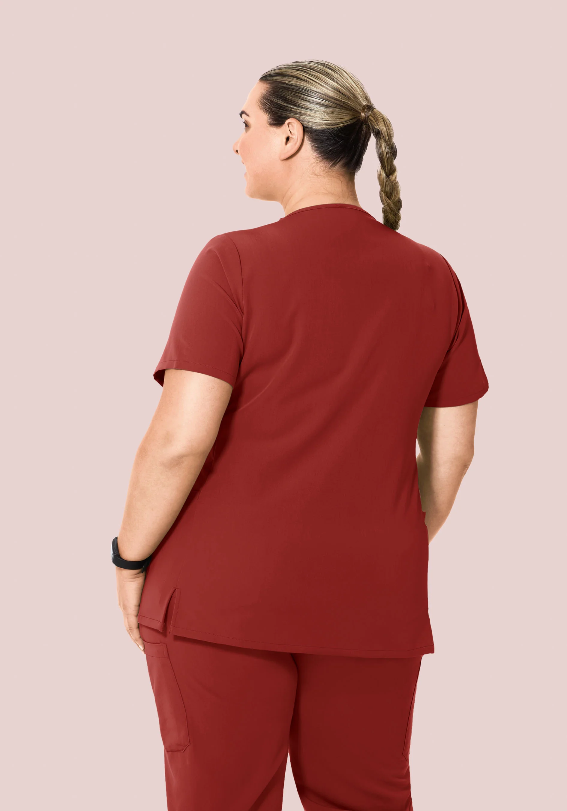 Curved V-Neck Top Rosewood - Image 8
