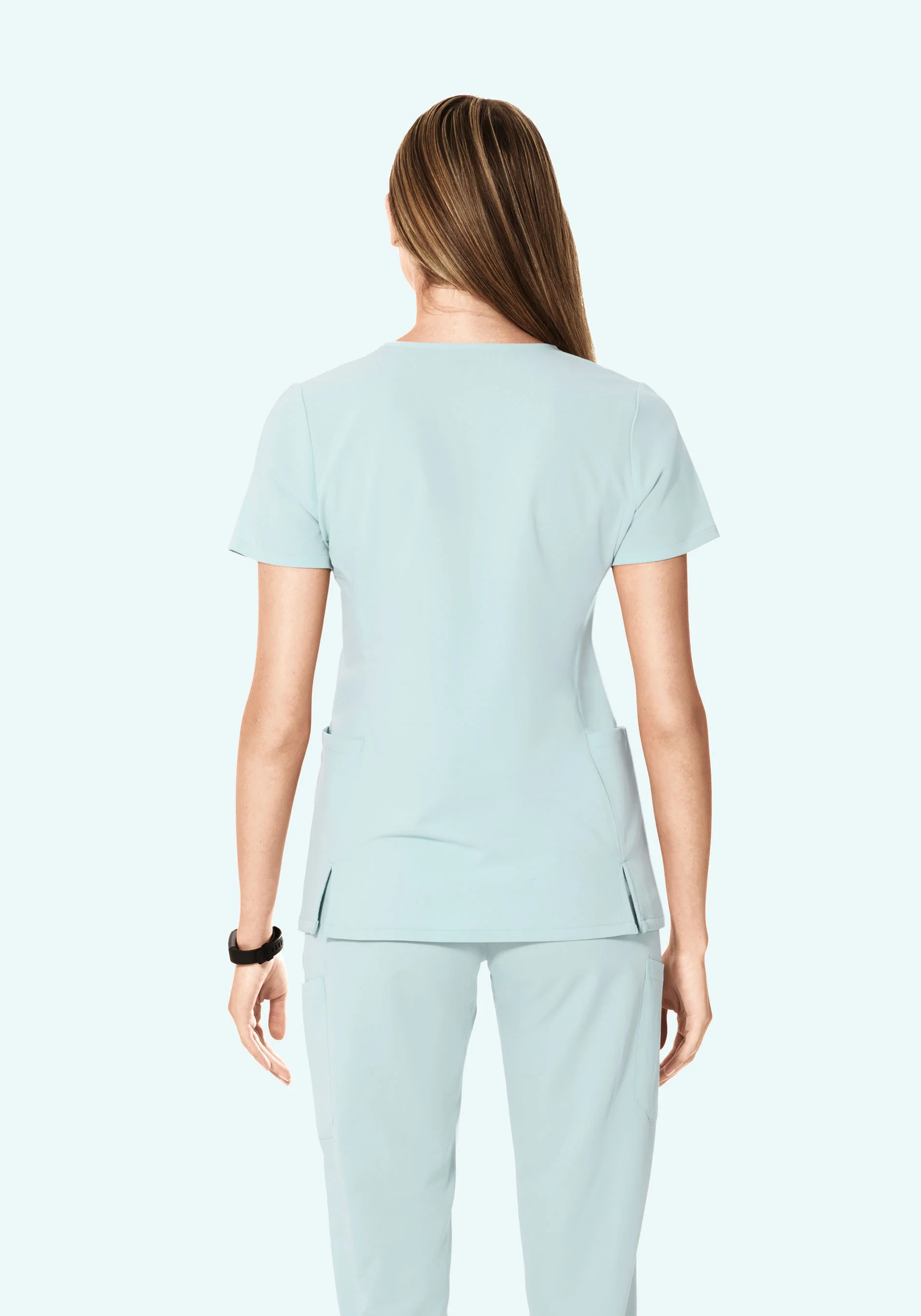 Curved V-Neck Top Sky - Image 4