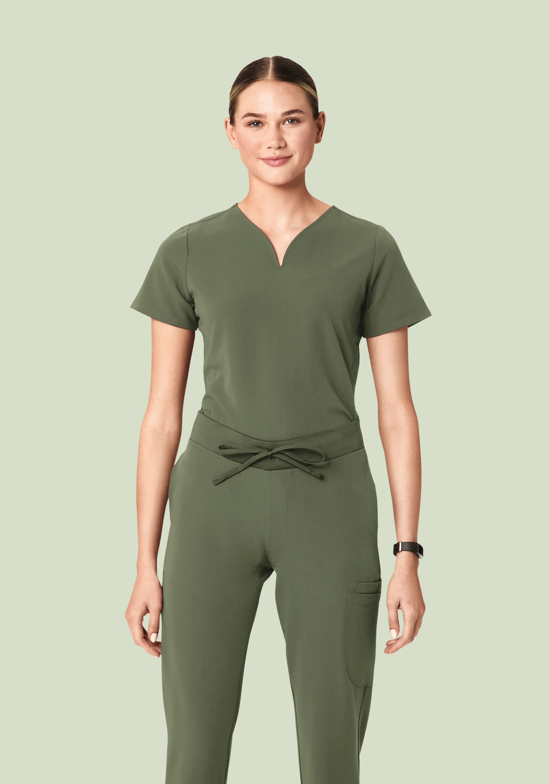 Curved V-Neck Top Thyme - Image 2