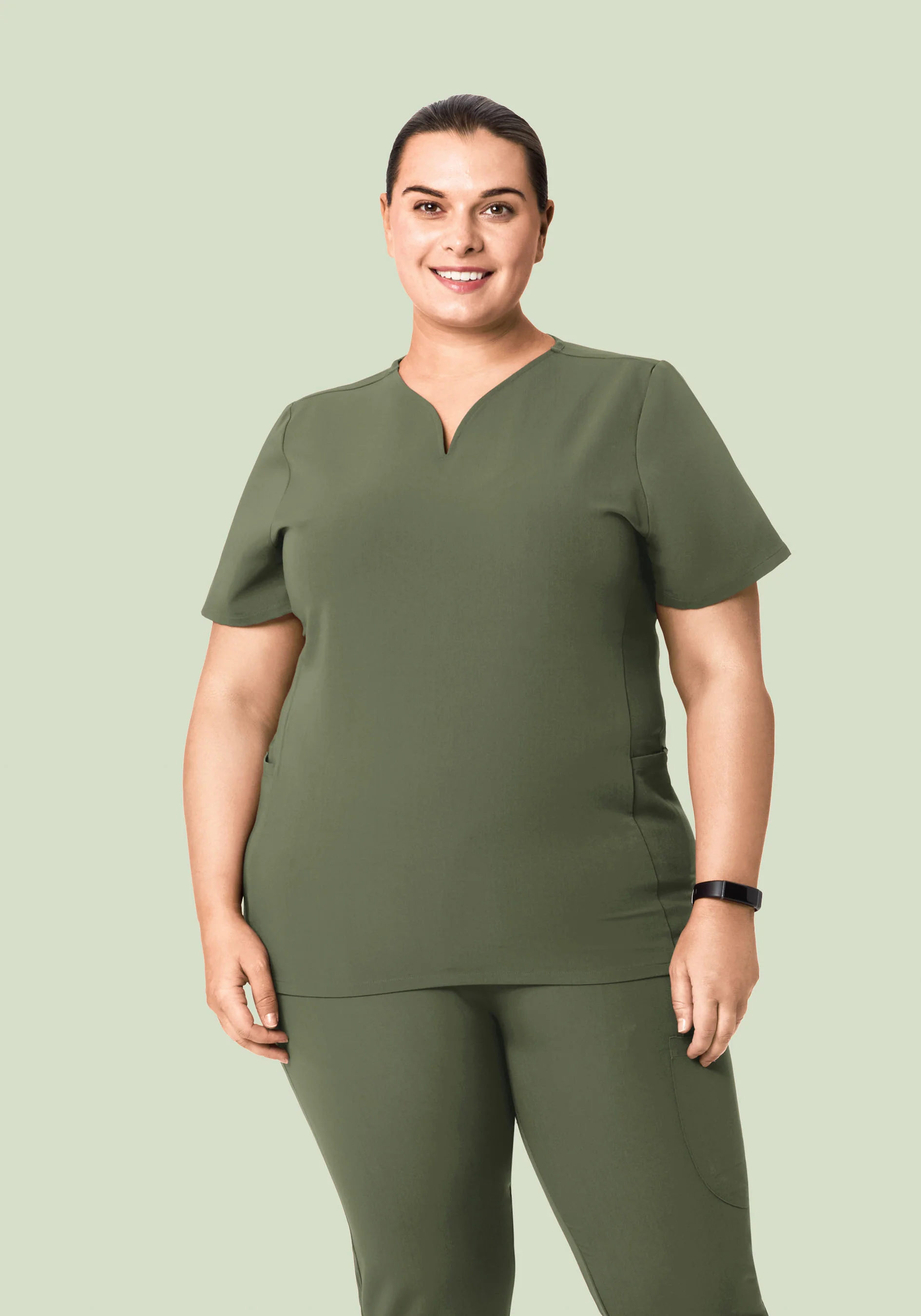 Curved V-Neck Top Thyme - Image 5