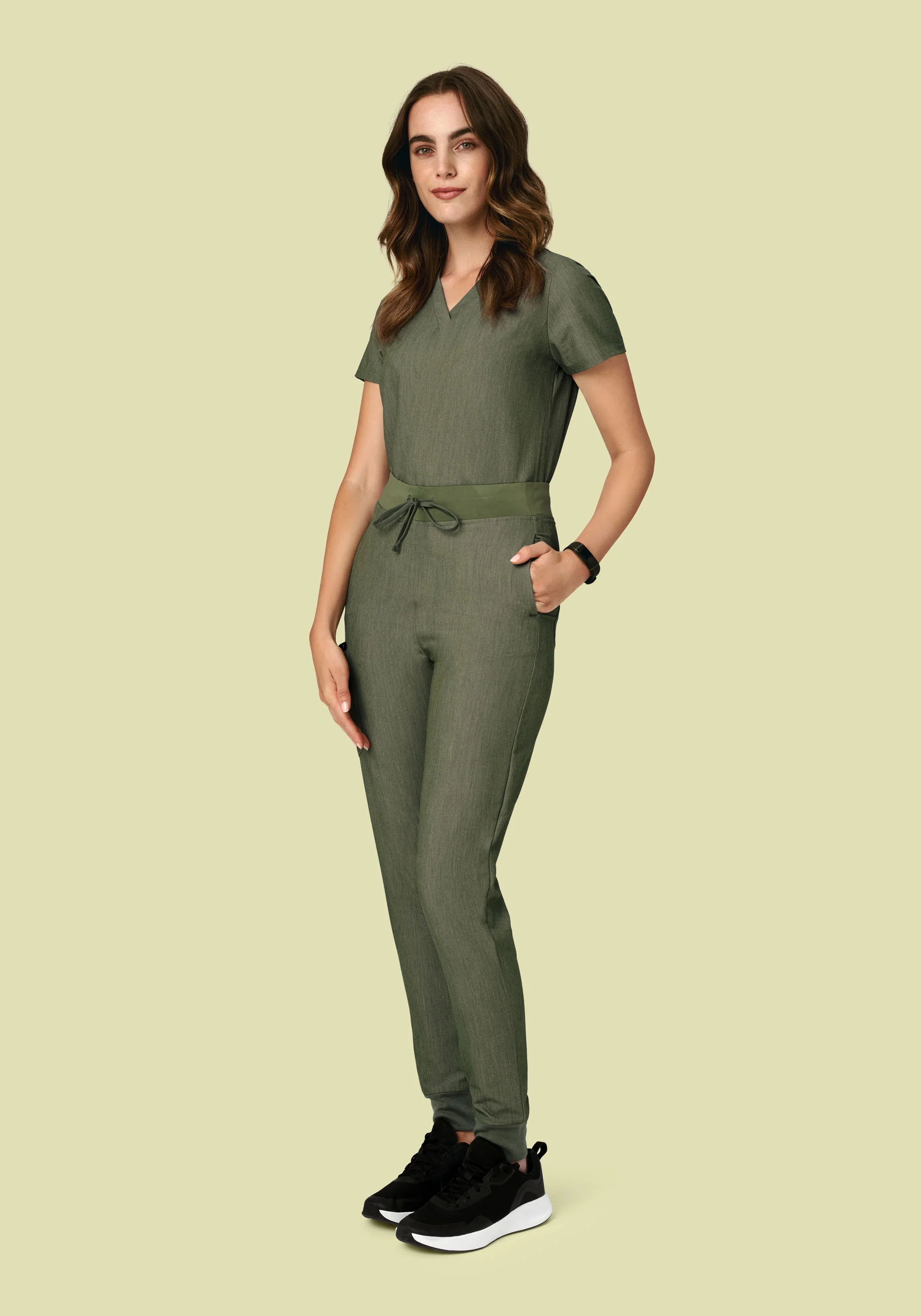 High Waisted Joggers Heather Olive - Image 2