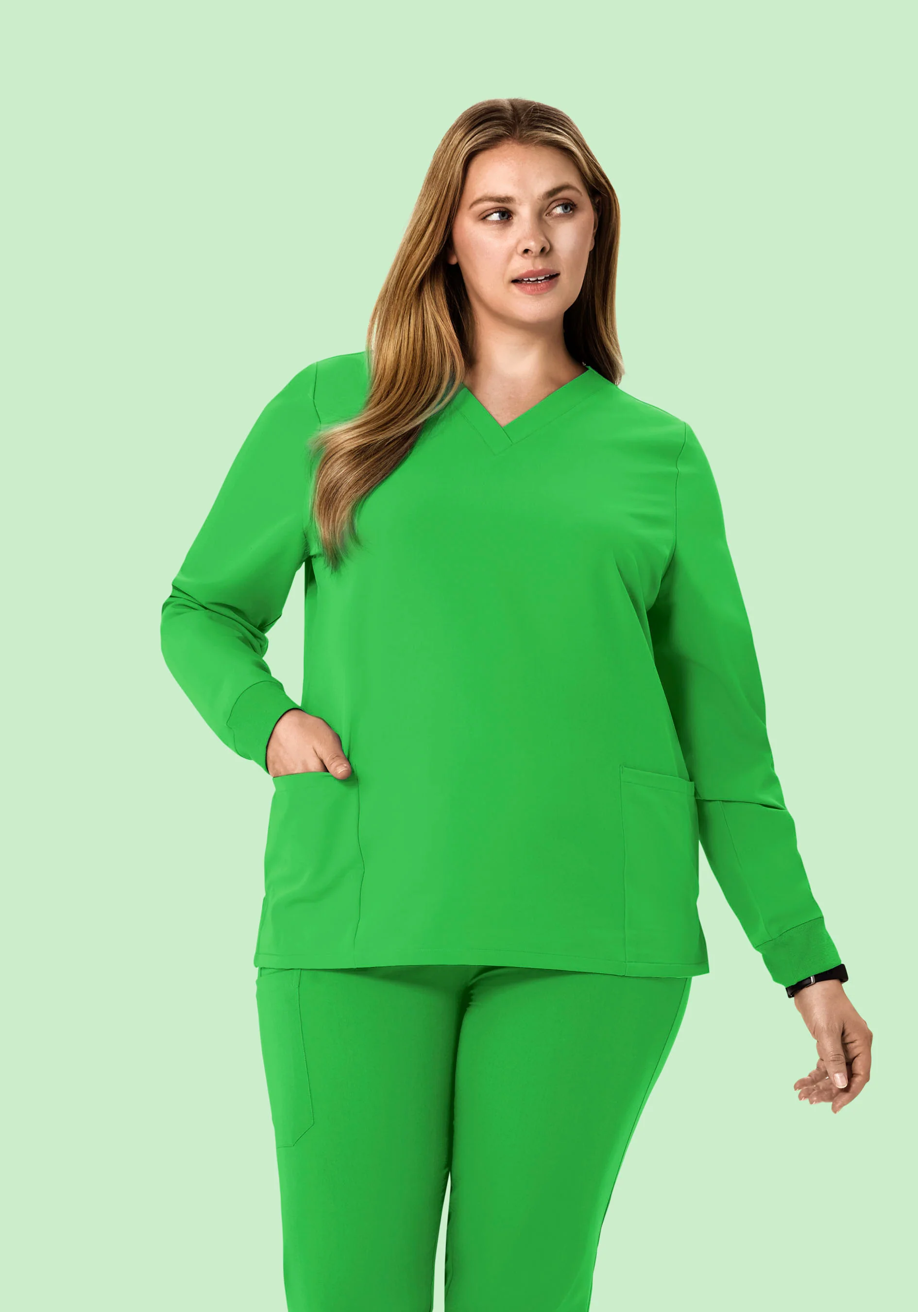 Long Sleeve 6 Pocket Top Kelly Green - Image 5