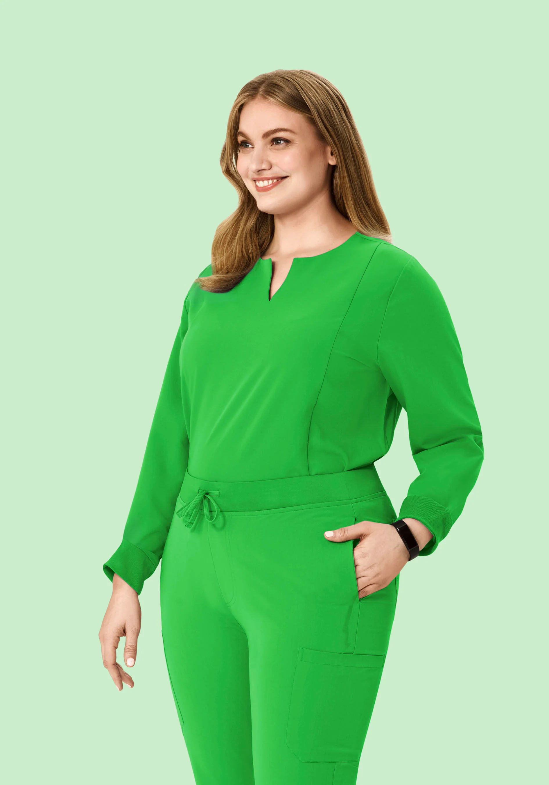 Long Sleeve Notch Neck Top Kelly Green - Image 6