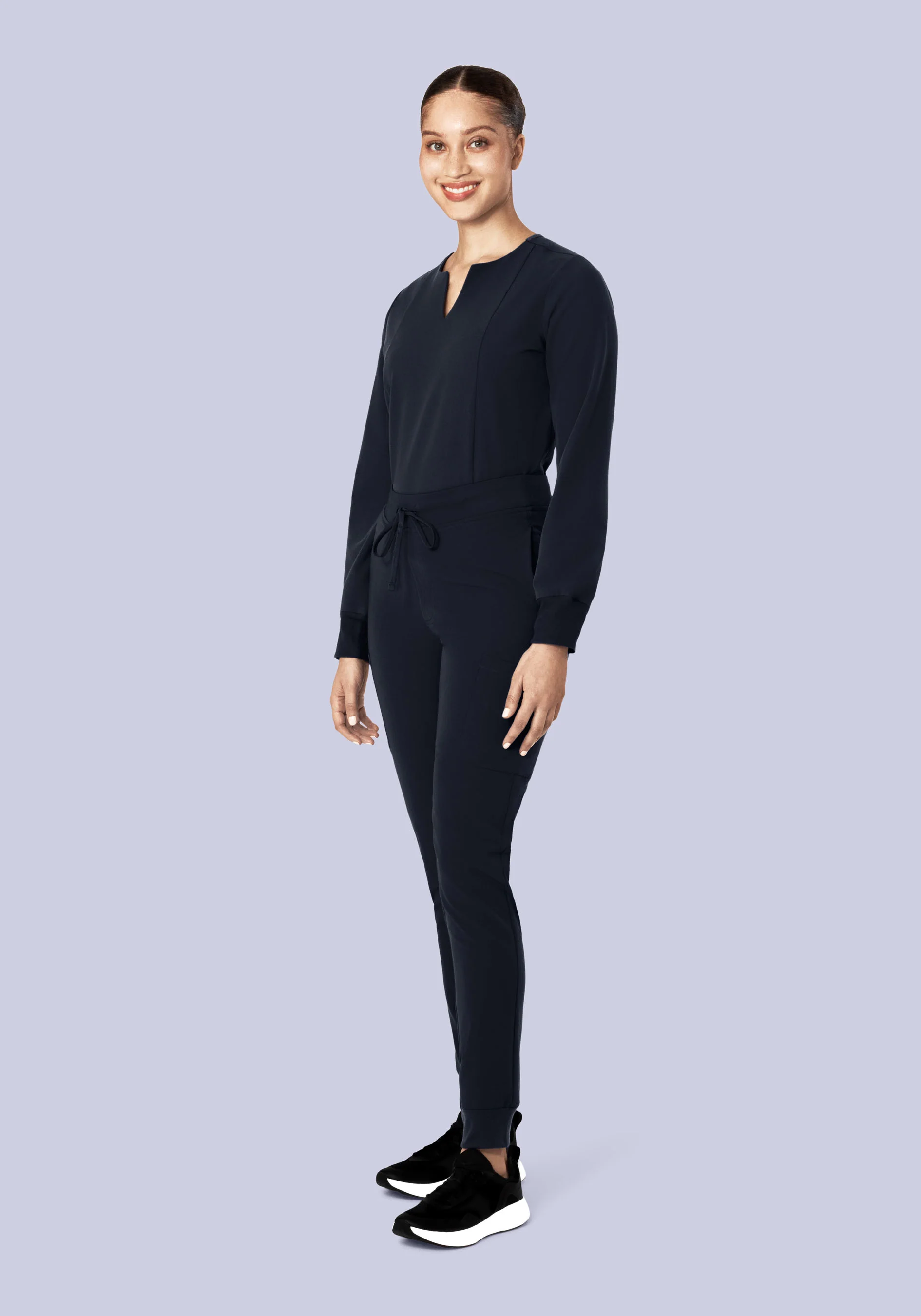 Long Sleeve Notch Neck Top Midnight Navy - Image 4