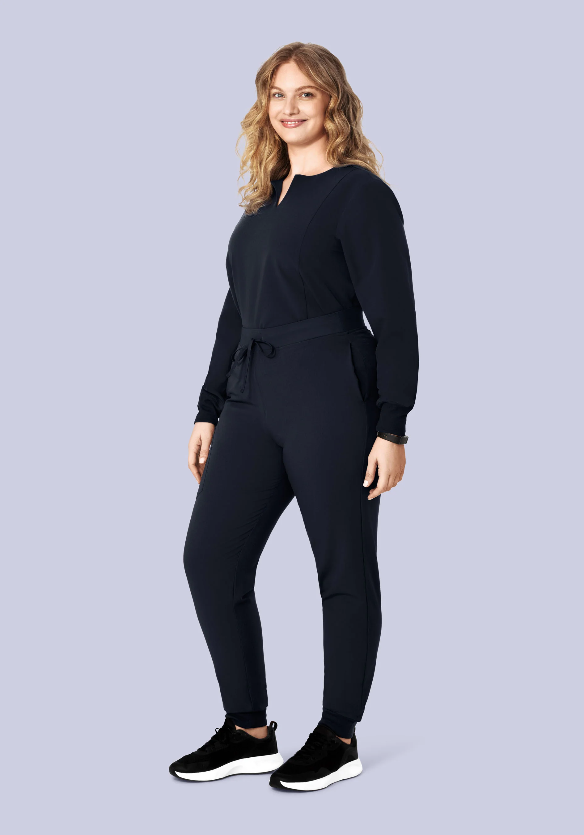 Long Sleeve Notch Neck Top Midnight Navy - Image 9