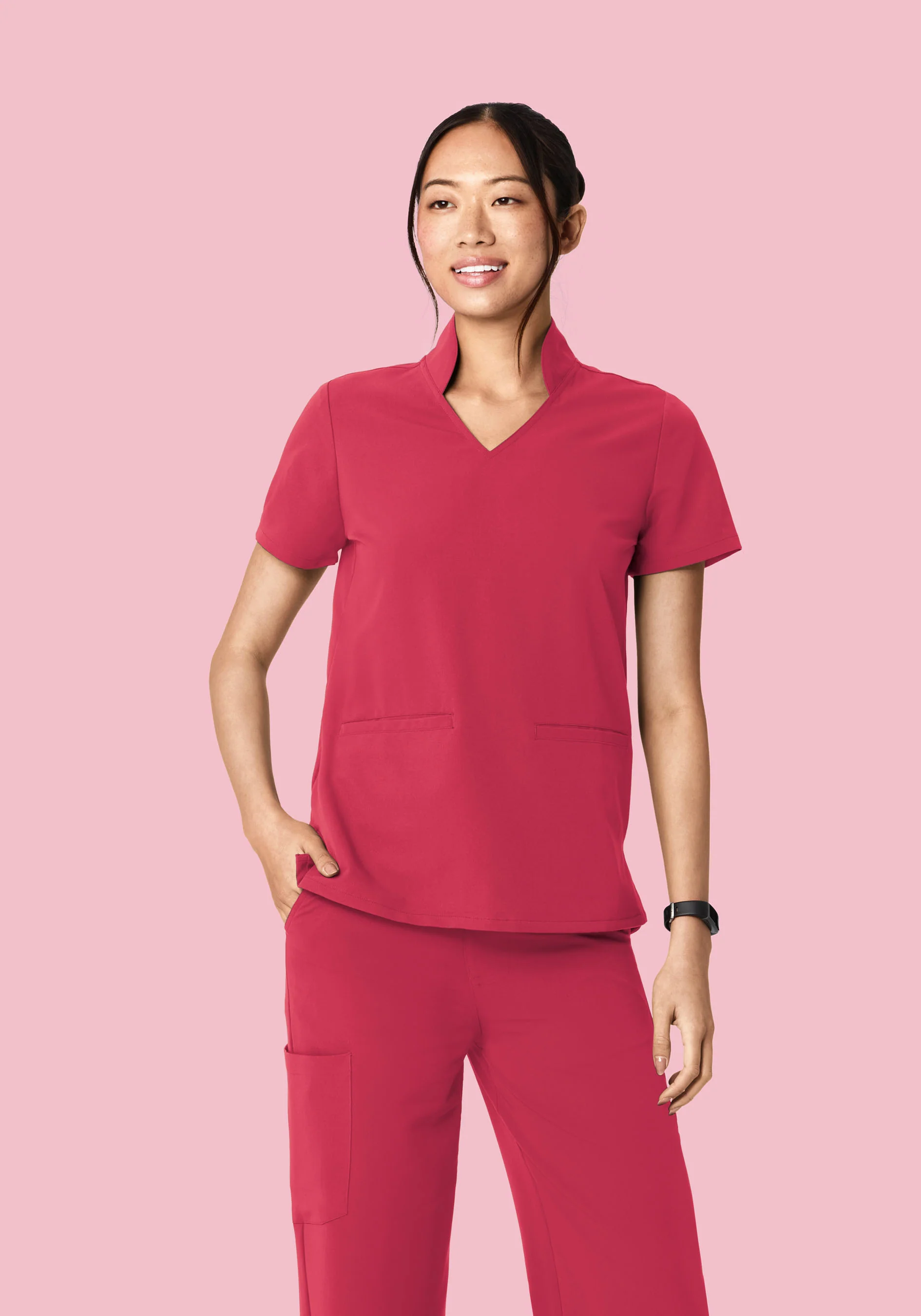 Multi Wear Collar Top Deep Rose