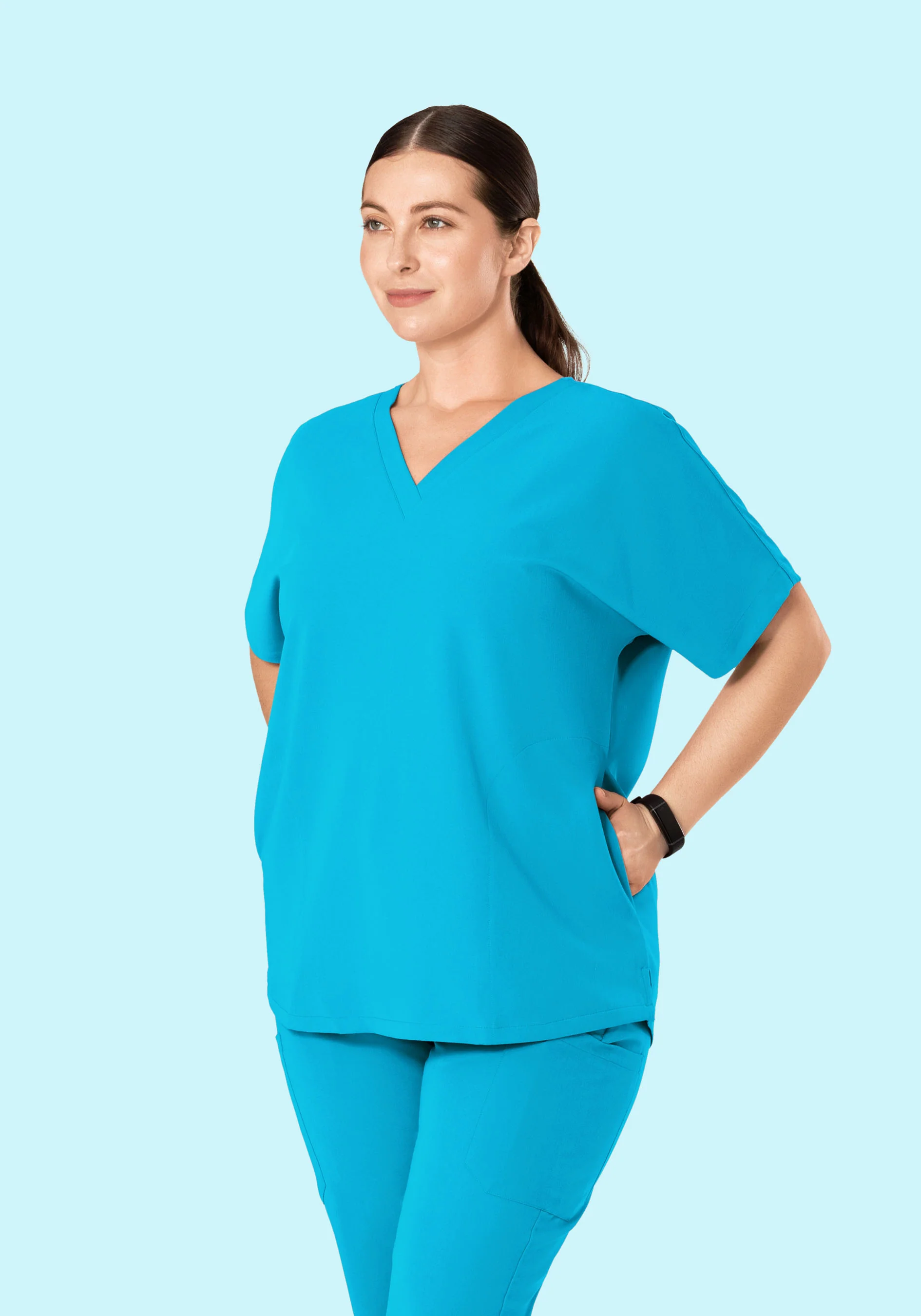 Oversized V Neck Top Pacific Blue - Image 6
