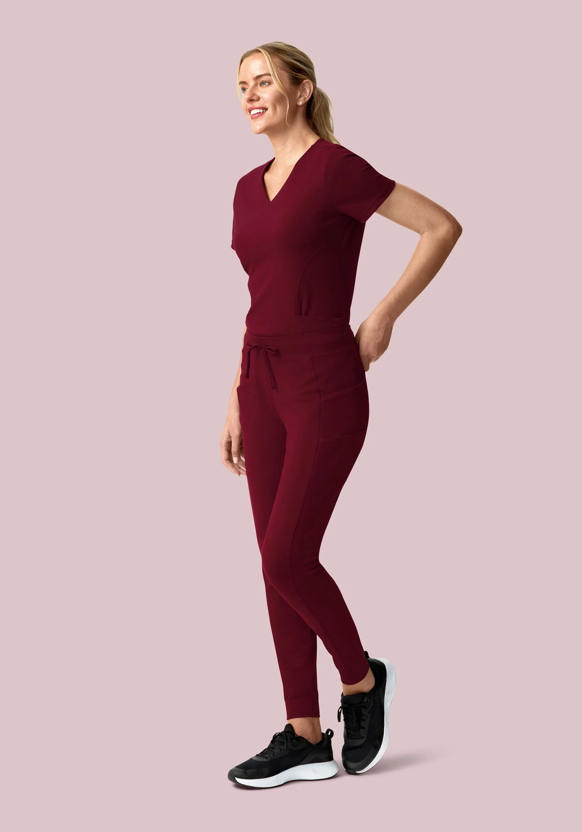 Soft Stretch V-Neck Top Wine - Image 3
