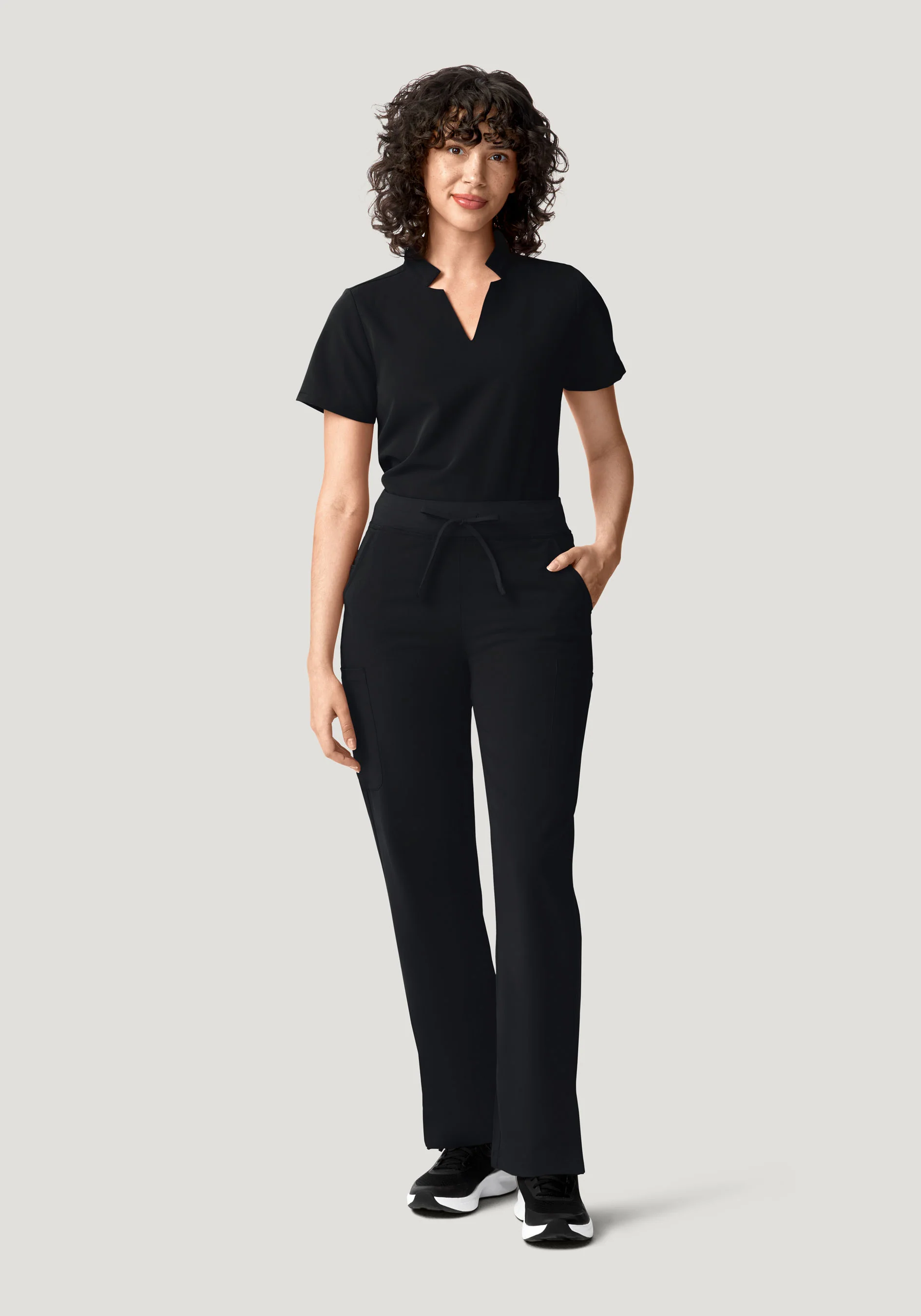 Stand Collar Notch Neck Top Black - Image 5