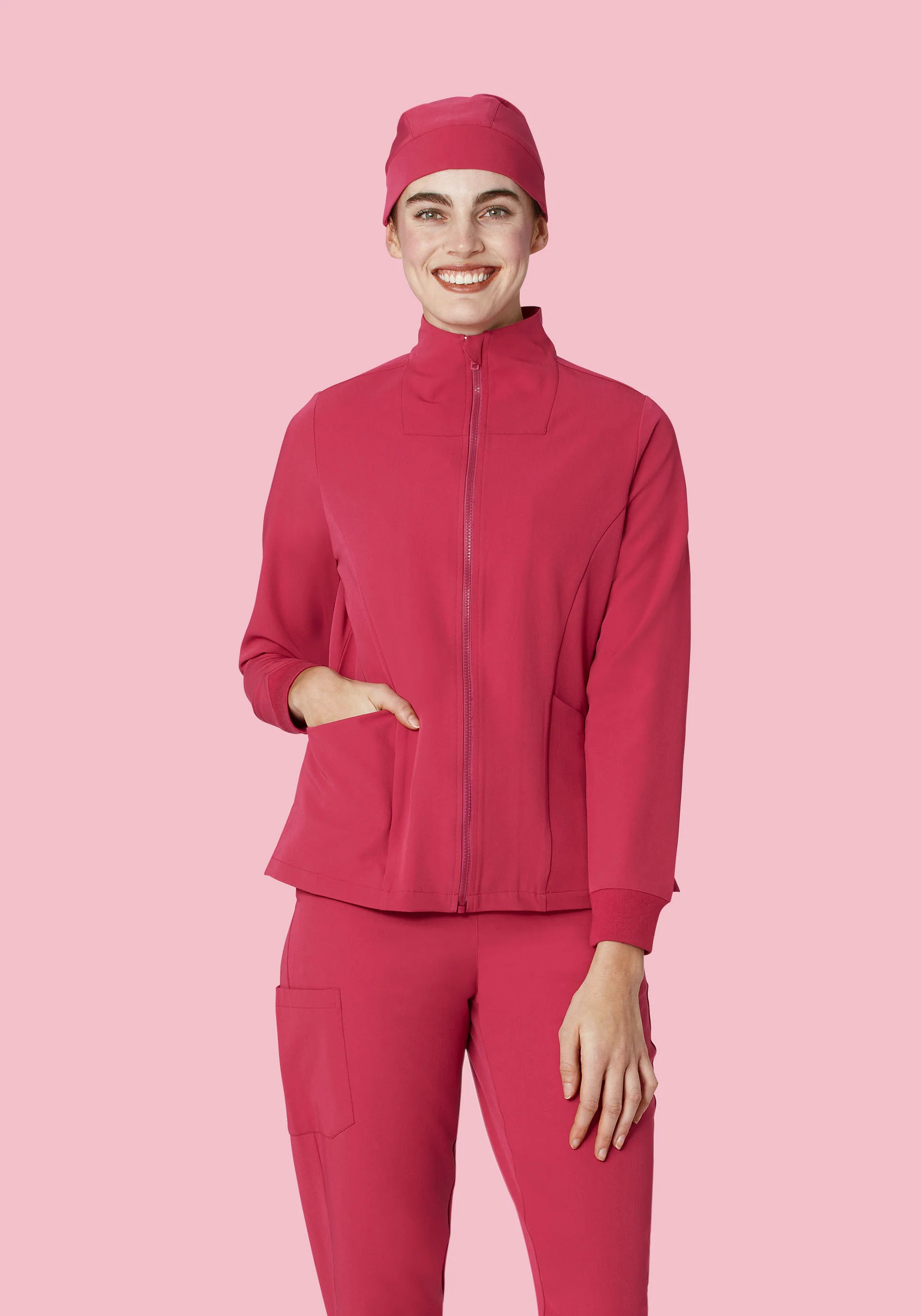 Women's Modern Scrub Jacket Deep Rose - Image 2